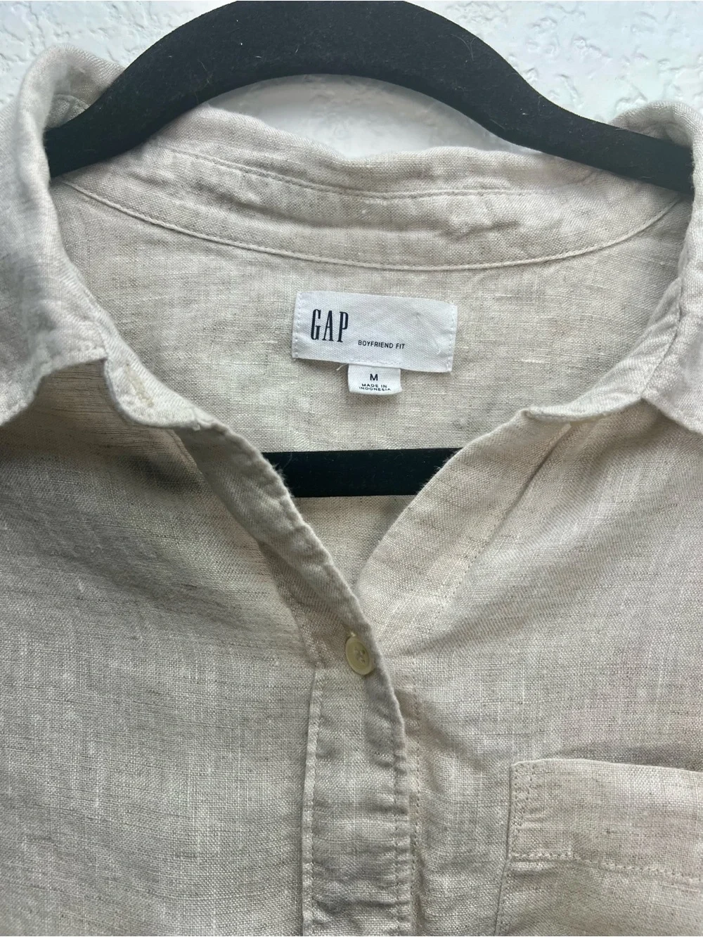 GAP Boyfriend Fit 100% Linen Button Down Shirt M Neutral Beige - Picture 3 of 9